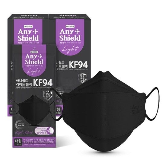 (주)아보브네이처 메디쉴드 애니쉴드 써멀라이트 블랙 황사방역용마스크 KF94 대형 60개입