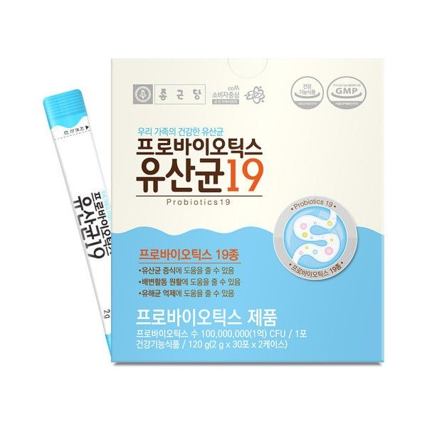 [오늘출발] 종근당 프로바이오틱스 유산균19 60포 보장균수 1억 CFU 개별스틱