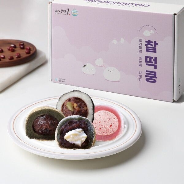 [글로벌푸드] [박참봉찰떡쿵]왕 찹쌀떡 모음 (딸기크림,치즈팥,쑥인절미,흑임자견과) 12개입 720g / 모찌