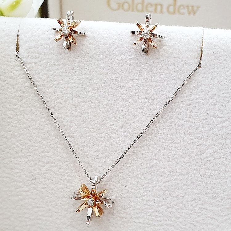 [롯데백화점] 골든듀 스윗러브 다이아몬드 귀걸이 목걸이 세트 211400124 211400125 LE1214204549