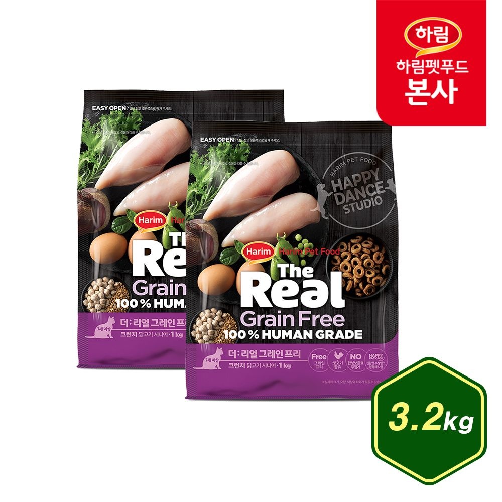 하림펫푸드 더리얼 캣 그레인프리 크런치 닭고기 시니어 3.2kg