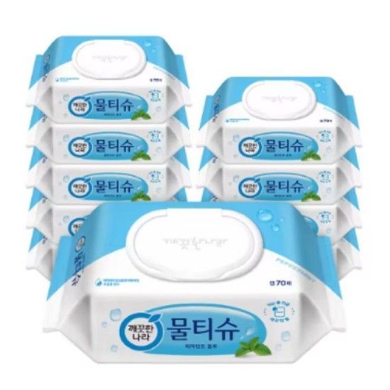 상세페이지 참조 깨끗한나라 물티슈 페퍼민트 블루 캡형 70매 X 10팩 대용량 /J
