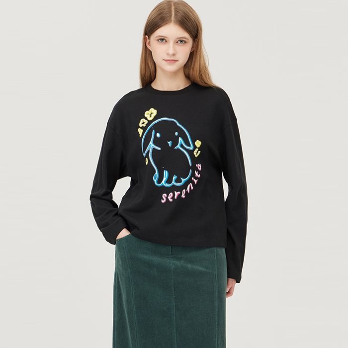 베네통 래빗 프린팅 티셔츠_BATS51561BK