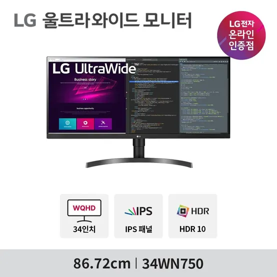 LG 34WN750 34인치 모니터 고해상도 WQHD HDR IPS패널 인강용 모니터