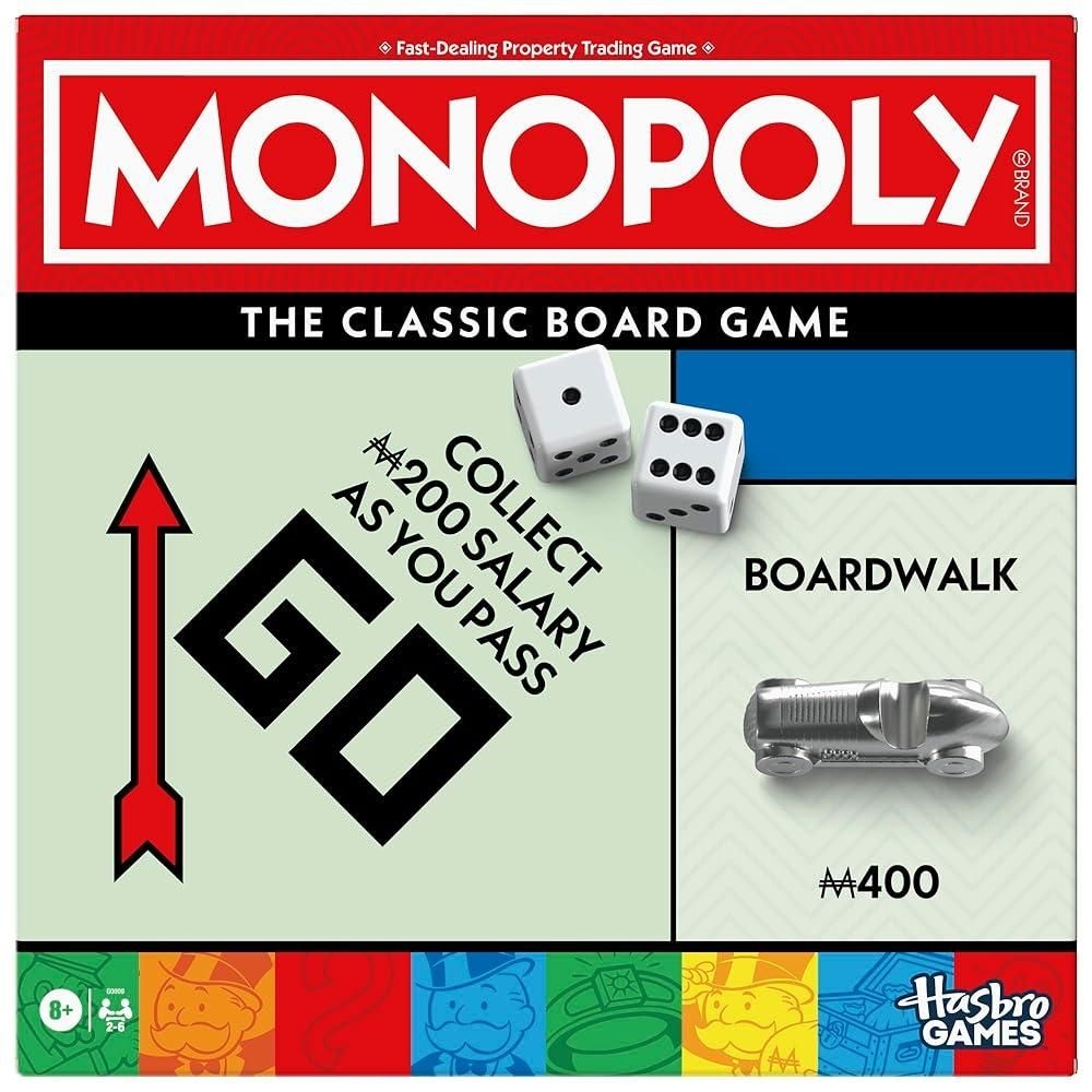 Monopoly 보드 게임 | 보관 트레이와 더 큰 토큰이 있는 클래식 게임 | 만 8세 이상 | 2~6명의 플레이어 | 어린이 및 성