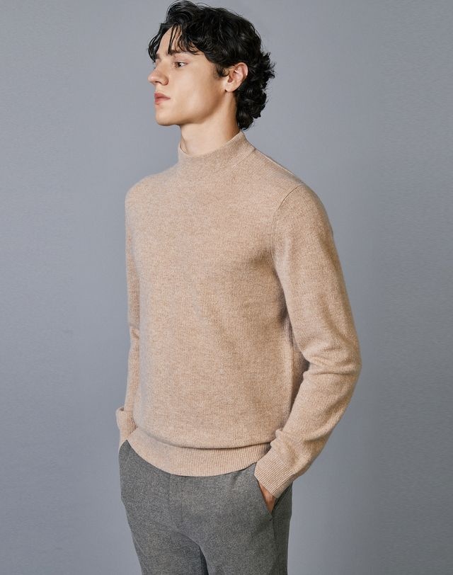 LF 닥스 맨 [23FW] [반값세일][Signature Cashmere] 캐시미어 100% 베이지 모크넥 스웨  DMSW3D076I2