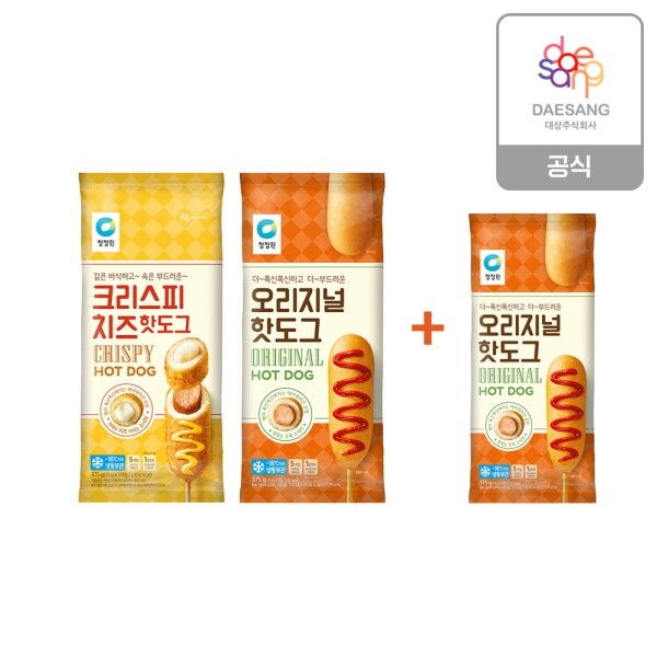 청정원 [청정원] 핫도그375g 2종 3개 골라담기 (오리지널,크리스피) + 오리지널핫도그1개