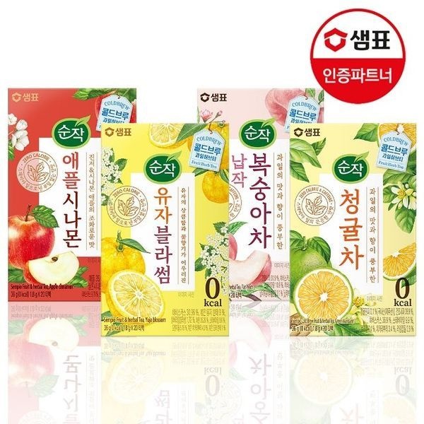 [하프클럽]샘표 순작 콜드브루 0kcal 과일허브티 4종 20T 3개/납작복숭아/청귤/애플시나몬/유자블라썸