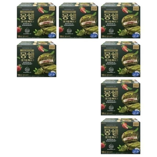 롯데제과 프리미엄 몽쉘 생크림케이크 말차딸기 432g 7개