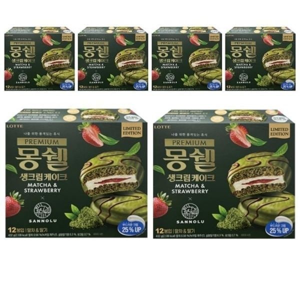 롯데제과 프리미엄 몽쉘 생크림케이크 말차딸기 432g 6개