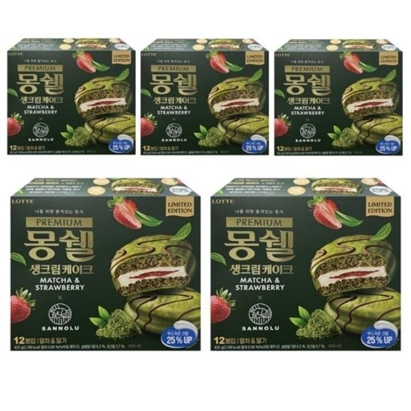 롯데제과 프리미엄 몽쉘 생크림케이크 말차딸기 432g 5개