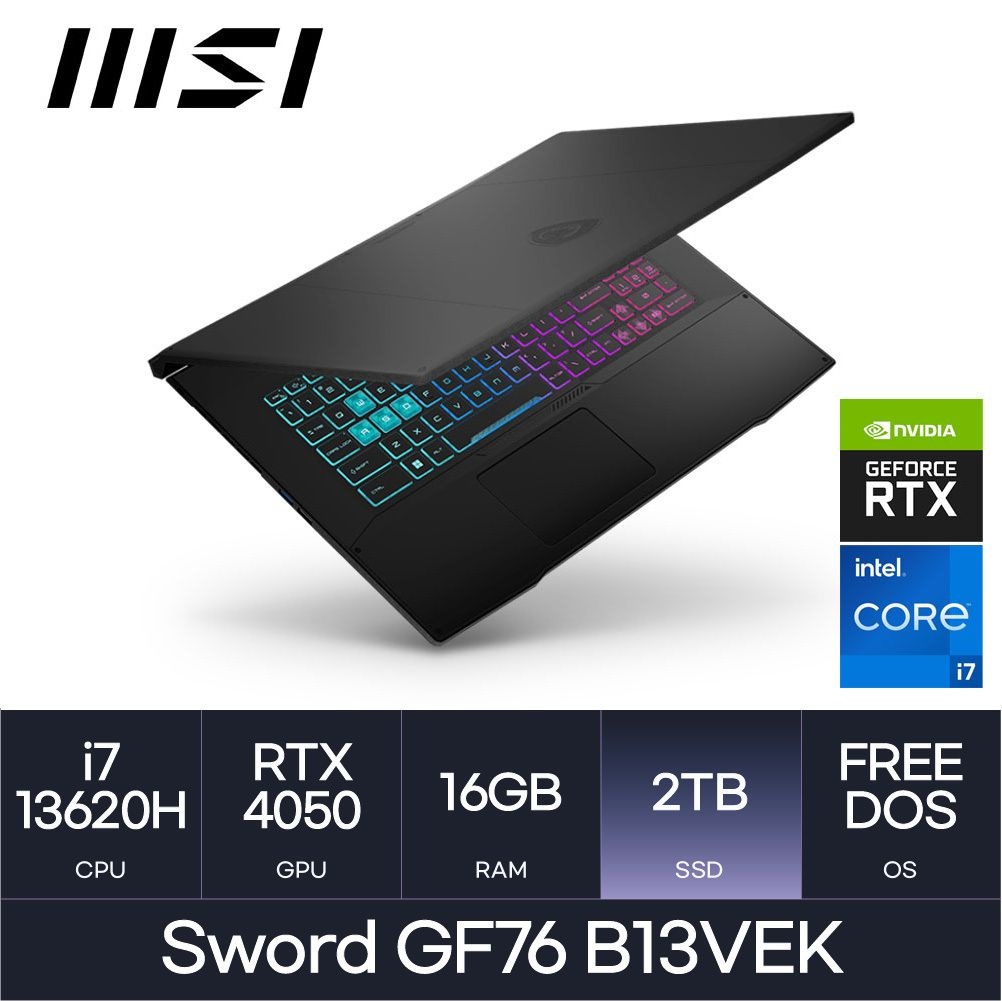 MSI MSI GF시리즈 소드 GF76 B13VEK RTX4050 (코어i7-13620H/D5 16GB/2TB/OS미탑재) 마우스증정 HMC
