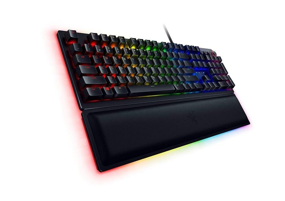 [해외] Razer 헌츠맨 엘리트 게임 키보드 빠른 키보드 스위치 클릭 광학 스위치 크로마 RGB 조명 마그네틱 플러시 손목 받