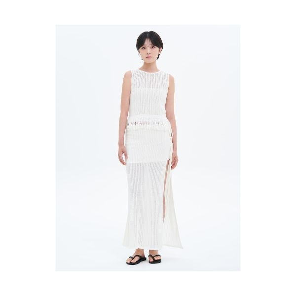 매장정품 8SECONDS 코튼 나일론 롱 니트 스커트 아이보리