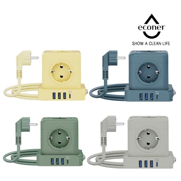 에코너 MT04 큐브 멀티탭 1.8m 전선형 콘센트 5구 C타입 USB포트 캠핑릴선