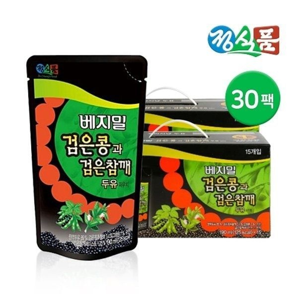 베지밀 정식품 검은콩과 검은참깨 두유 파우치 190ml 30팩