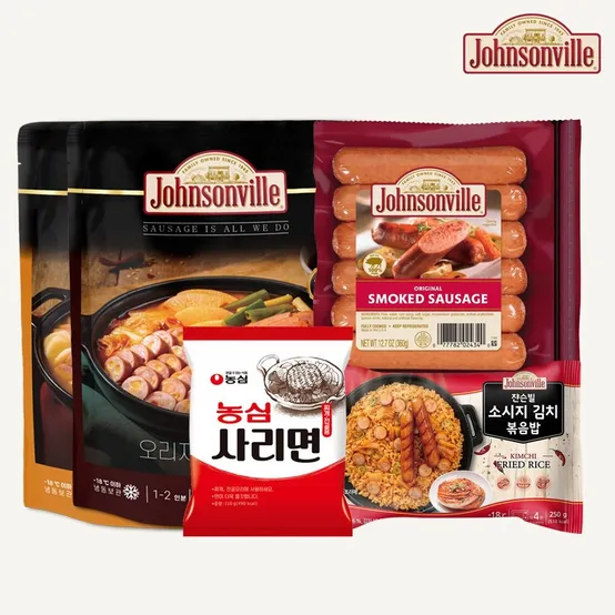 쟌슨빌 부대찌개 500g 2팩+스모크소시지360g 1팩+볶음밥1팩+라면사리1봉