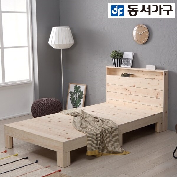 [동서가구] 편백나무 통원목 수납헤드 SS침대 프레임 DF907766