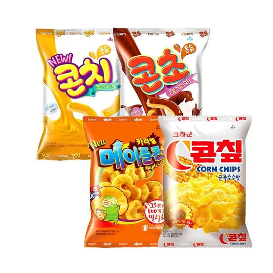 크라운 밀가루 없는 과자 세트 (총 8봉 / 콘칩 2봉 + 메이플콘 2봉 + 콘초 2봉 + 콘치 2봉)