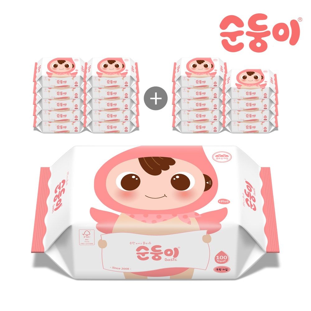 S-nBpR/베이직 무향 엠보싱 물티슈 리필형 100매 20팩