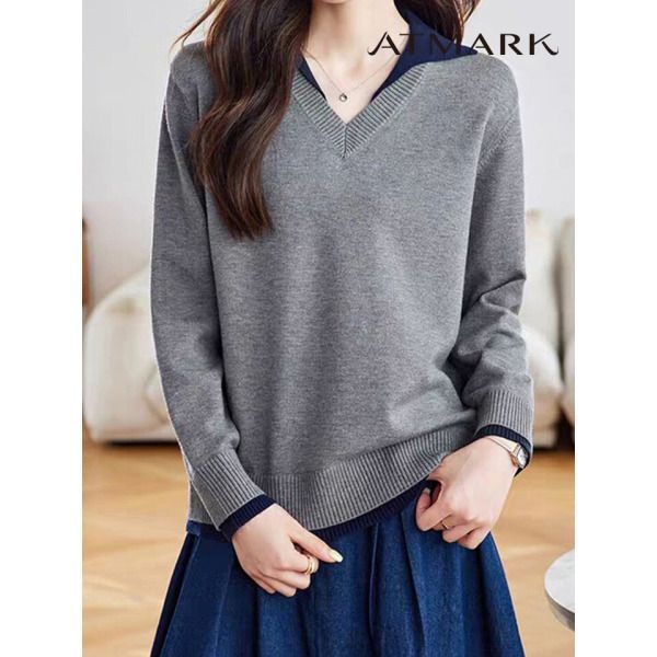 [앳마크(ATMARK)] [앳마크]ATMARK 레이카라브이넥솔리드니트_AA56KN040G