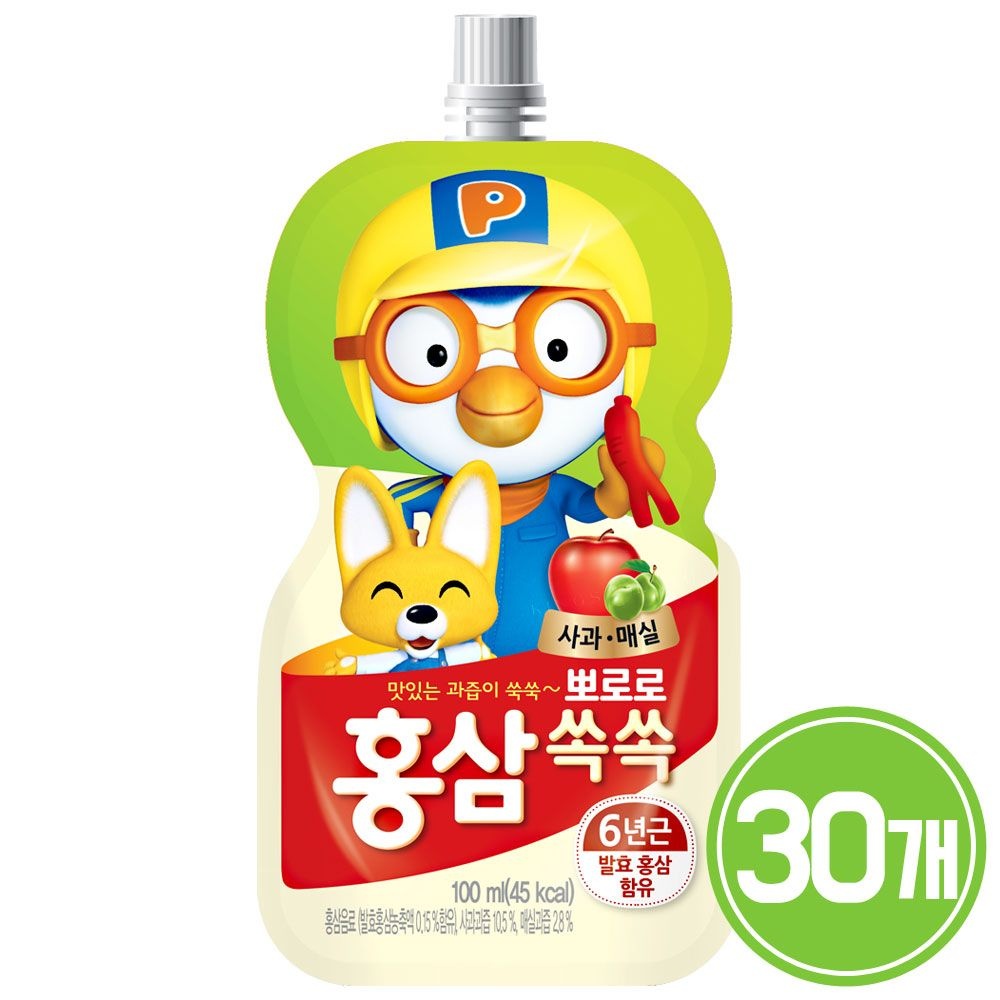 팔도 뽀로로 홍삼쏙쏙 사과매실 100ml 30개