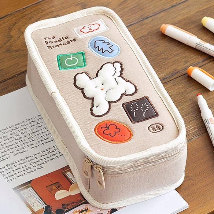 춘복상회협력업체 오픈 푸들 필통 대형 베이지 브런치브라더 필통 로마네필통 천필통 고등학생필통 강아지필통 대학생필통