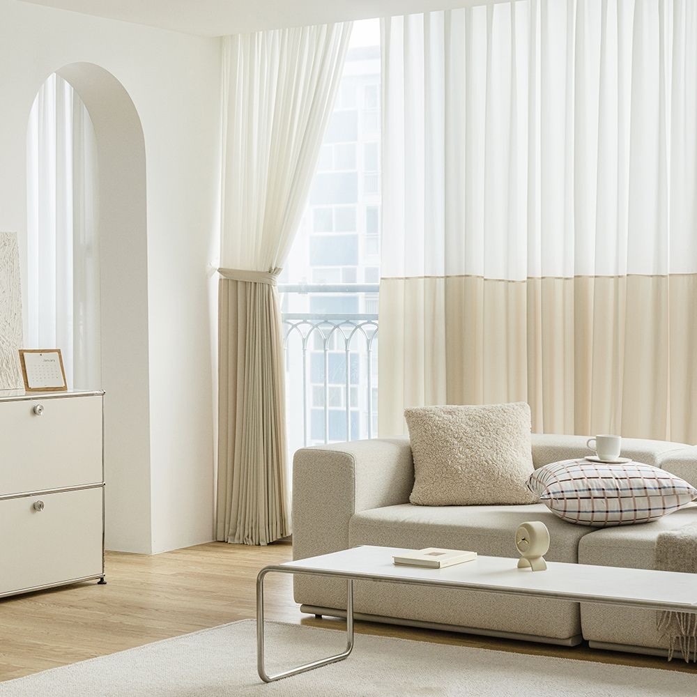 현대Hmall) 쉬즈홈 실루엣 투톤 핀형 쉬폰 중형커튼 (2장), image size:1000x1000