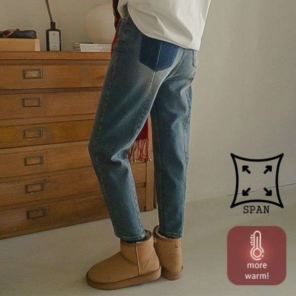 리린협력업체 리린 [재오픈][기모] 미켈 페이크포켓 기모 보이핏 데님팬츠