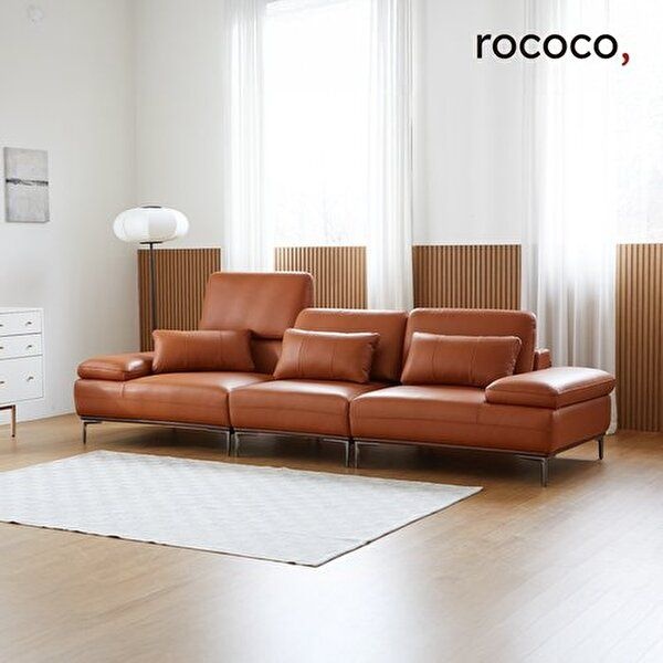 [로코코]로코코 헤르네 카우 천연면피가죽 기능성 4인 소파