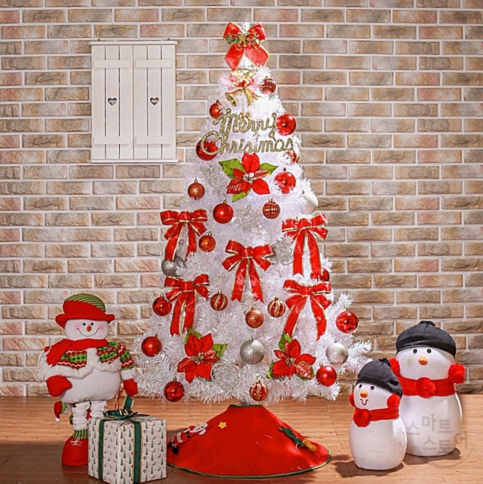 화이트 크리스마스트리 150CM 풀세트 LED전구 고급형 카니발레드 트리 사무실트리