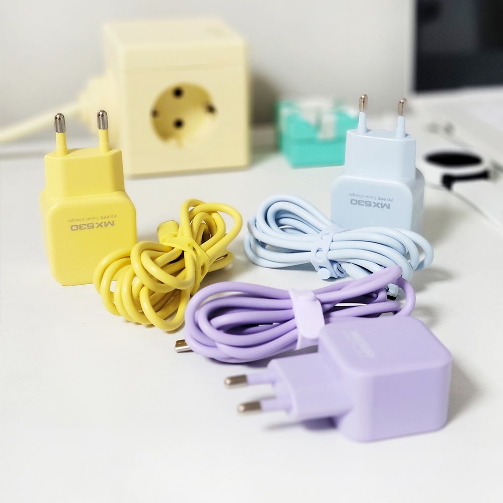 [엑스트라] MX530 PD PPS 25W 2포트 파스텔 초고속 충전기 (C to C 케이블 포함)