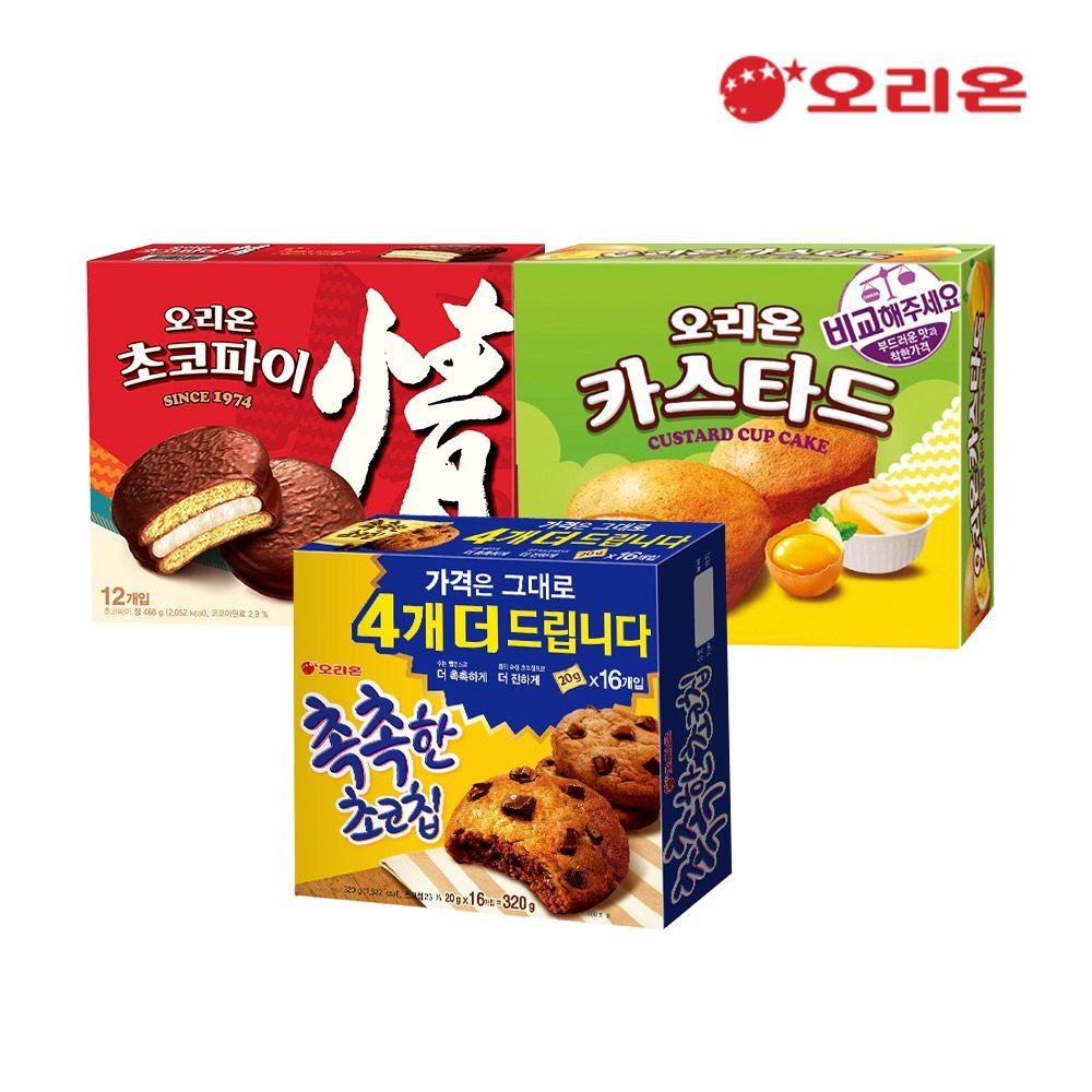 [오리온]오리온 초코파이12P + 카스타드12P + 촉촉한초코칩16p : 롯데ON