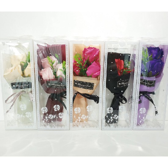 (이거찜) 장미 비누꽃 꽃다발(3송이+포장+플라워박스) 장미비누꽃 비누꽃다발 생일이벤트