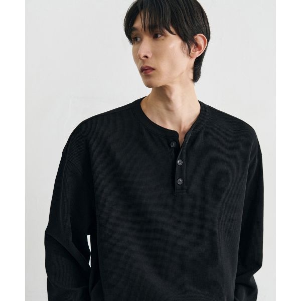 DRAW FIT [11월 5일 배송] DRAW FIT 코튼 와플 헨리넥 티셔츠 [BLACK] DFTS4306BK 210489