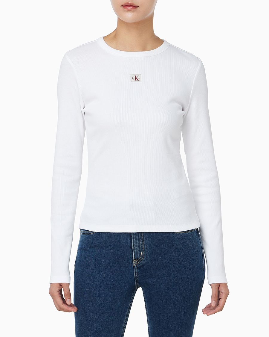 [롯데백화점] 캘빈클라인 진 여성 우븐라벨 크루넥 롱슬리브 탑(47E205G) LE1220527746