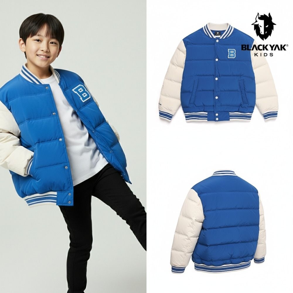 [백화점 출고] 블랙야크 키즈 패딩 남아 여아 프리덤 바시티 다운 자켓 코발트 블루 야구 점퍼