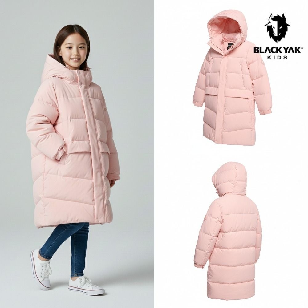 [백화점 출고] 블랙야크 키즈 패딩 여아 BKM 도버 L다운 자켓 라이트 핑크 롱 점퍼