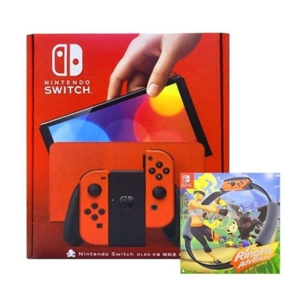 닌텐도 스위치 OLED 마리오 레드 본체 + 링 피트 어드벤처(게임칩...
