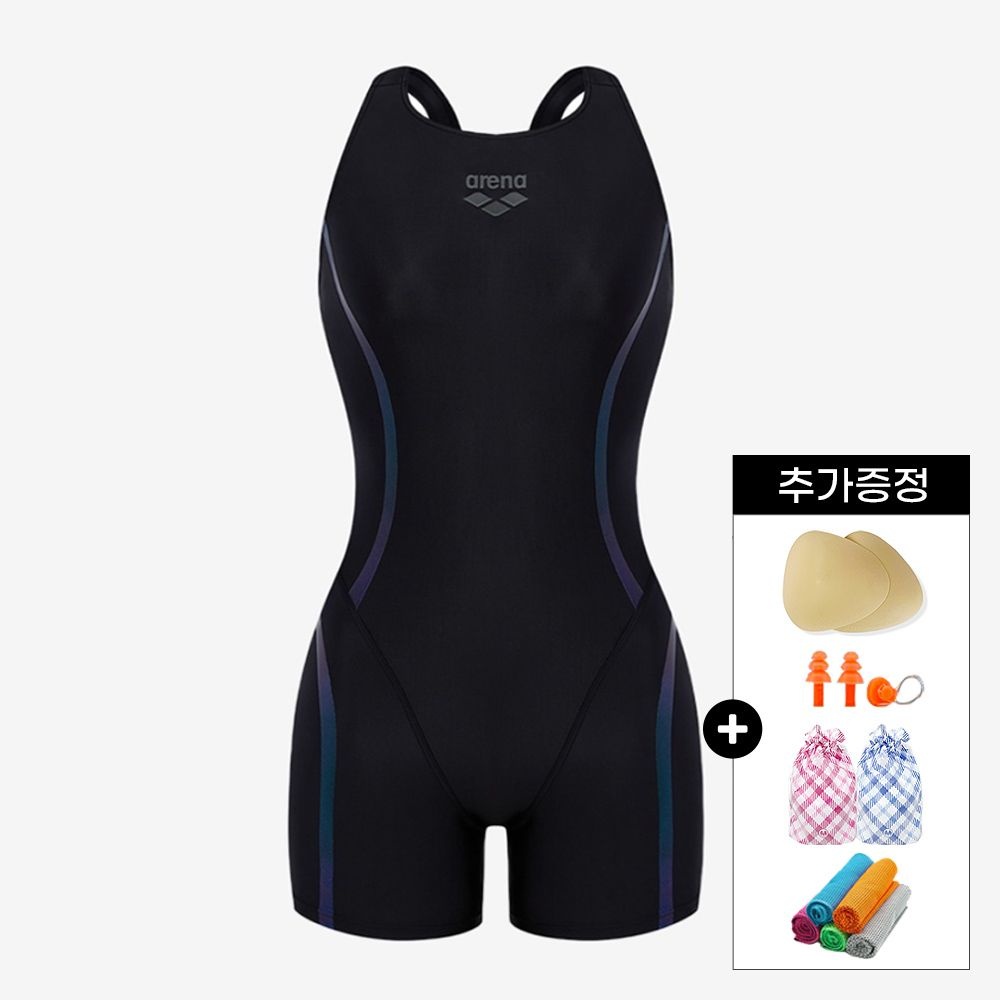 아레나수영복 녹터널 선수 3부 반신 드롭백 블랙 여성수영복 사은품5종 증정 A5FL1CE03
