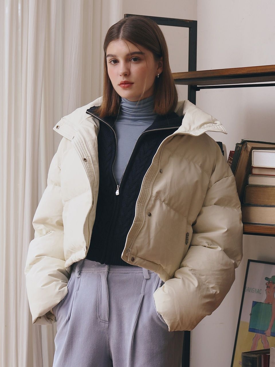 리에떼 본사직영 leather crop padding-U1C45LJP010