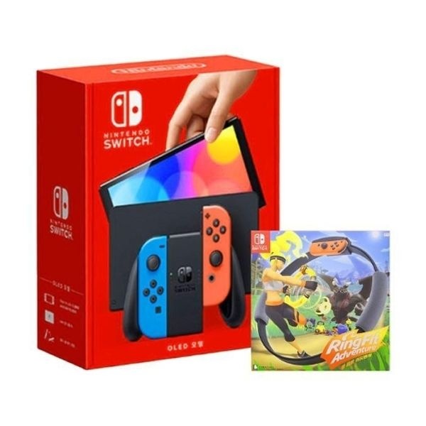 닌텐도 스위치 OLED 네온 블루,레드 본체 + 링 피트 어드벤처(게...