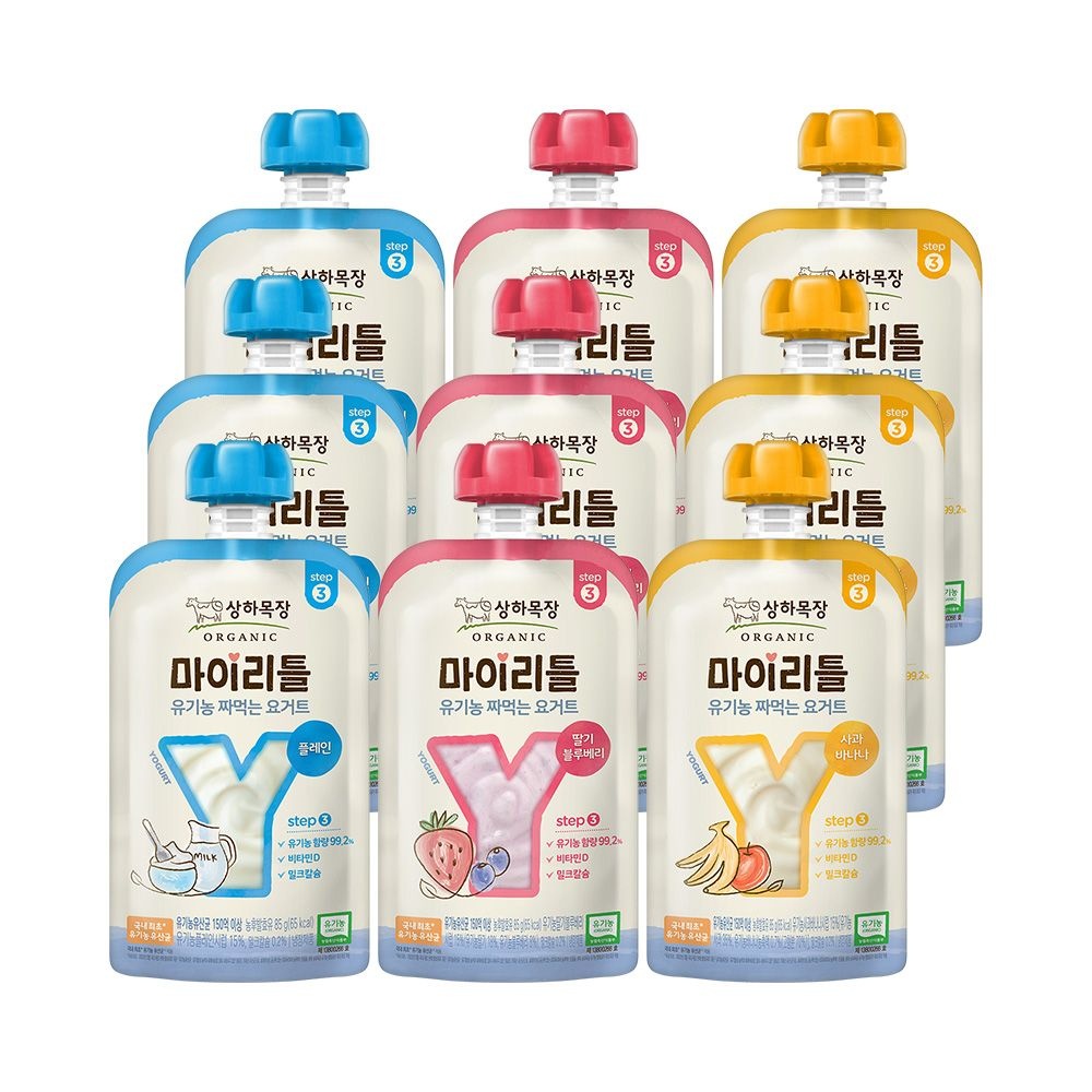 [온세일]상하목장 마이리틀 요거트 3종 플레인/사과바나나/딸기블루베리 85g 9팩 (상하 마이리틀 요거트 플레인 85g 3팩)
