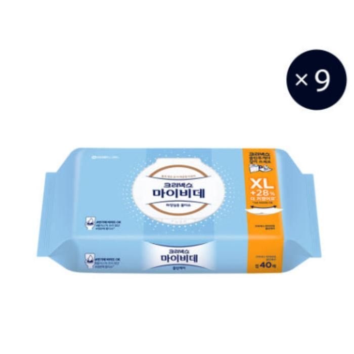크리넥스 마이비데 클린케어 XL 캡형 변기용 40매 9팩