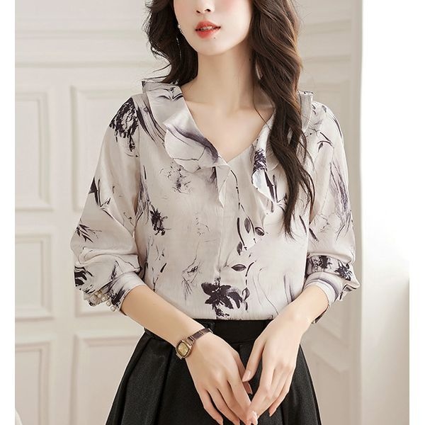 패션시그널 [하프클럽]러플브이넥 프린팅 블라우스 511664