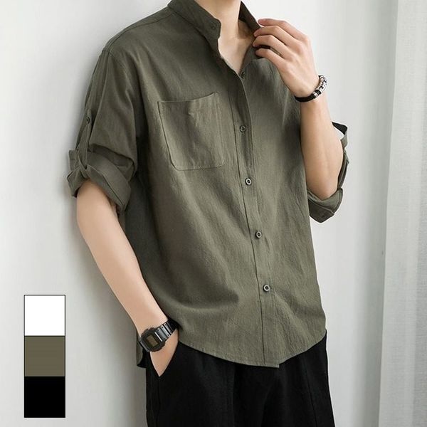 [하프클럽]모노무드 남성 차이나카라 베이직 7부린넨 데일리스타일링 셔츠