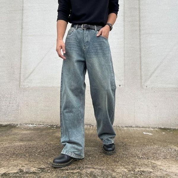남자 와이드 청바지 빅사이즈 키큰남자 롱 데님 팬츠