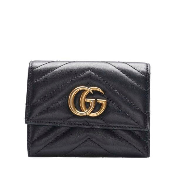 구찌 [구찌] [중고명품] 블랙 카프스킨 마틀라세 GG 마몬트 여성 중지갑 474802