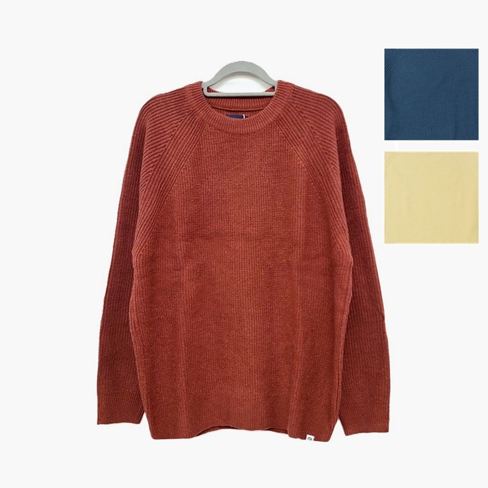 하이드아웃 코오롱 하이드아웃 남녀공용 크루넥 풀오버 니트 브릭 틸블루 버터 울혼방 스웨터