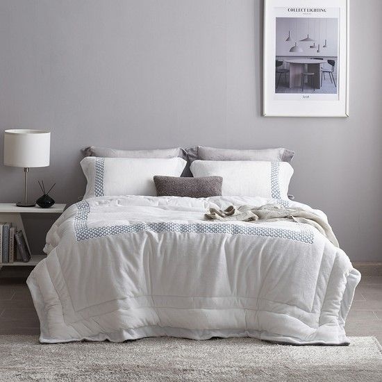 자수 극세사 차렵이불 S/Q (블루)